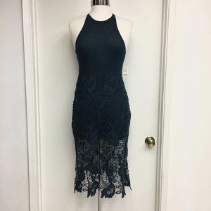 NWT Free People High Neck Navy Laced Midi Dress